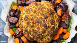 Roasted cauliflower with beets and pumpkin