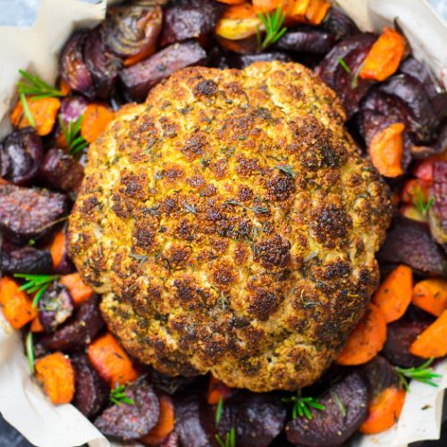 Roasted cauliflower with beets and pumpkin