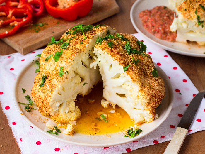 Roasted cauliflower with spices and gravy