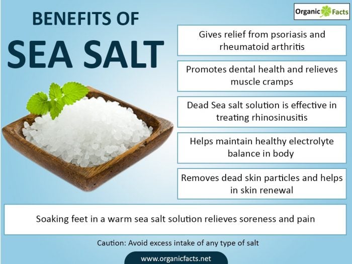 Infografika na temat korzyści zdrowotnych płynących z soli morskiej 