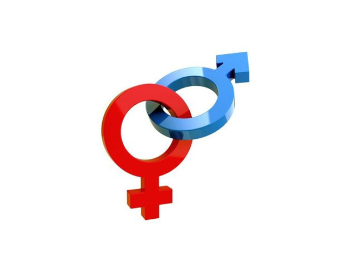 Interlinking male and female symbols on a white background.