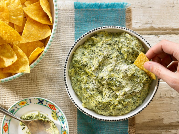 Spinach artichoke dip with tortilla chips