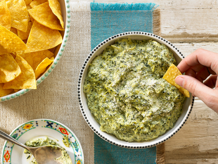 Spinach artichoke dip with tortilla chips