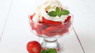An exotic bowl of strawberries and cream