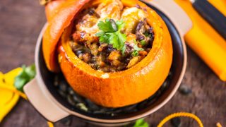 Pumpkin stuffed with stew meat and vegetables