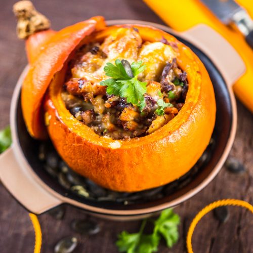 Pumpkin stuffed with stew meat and vegetables