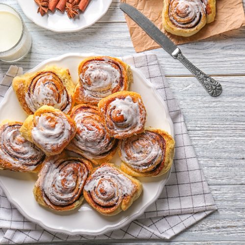 Sweet homemade cinnamon rolls on plate