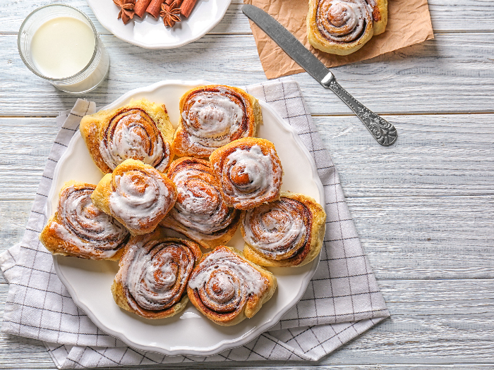 Sweet homemade cinnamon rolls on plate