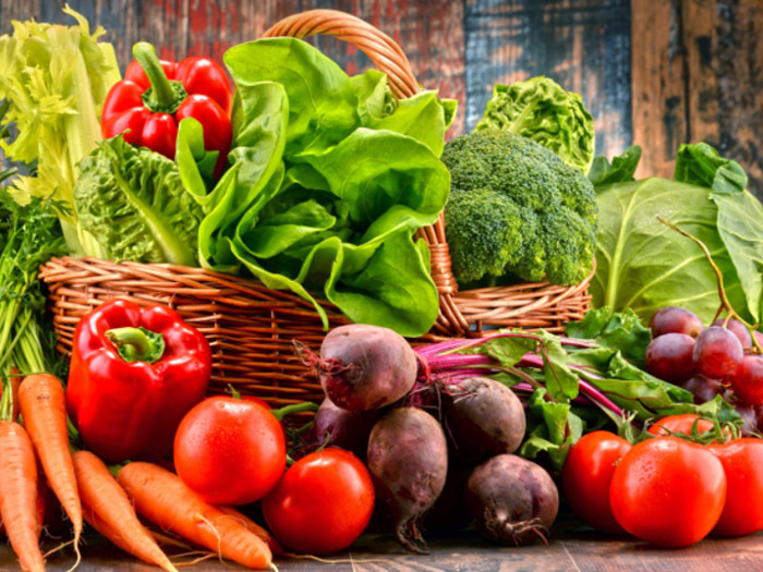 A basket containing different kinds of vegetables