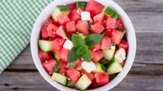 Watermelon cucumber salad in a bowl