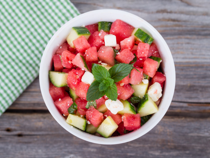 Watermelon cucumber salad in a bowl